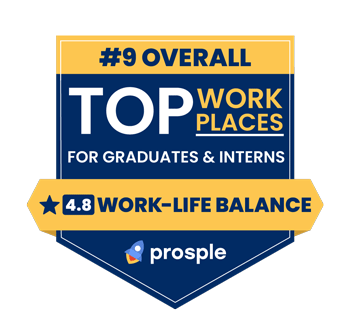Voted number 9 overall top workplaces for graduates and interns to work. Rated 4.8 stars for work-life balance. Source: prosple.