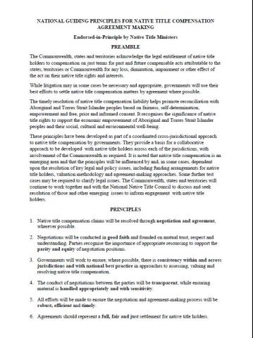 National Guiding Principles for Native Title Compensation Agreement Making